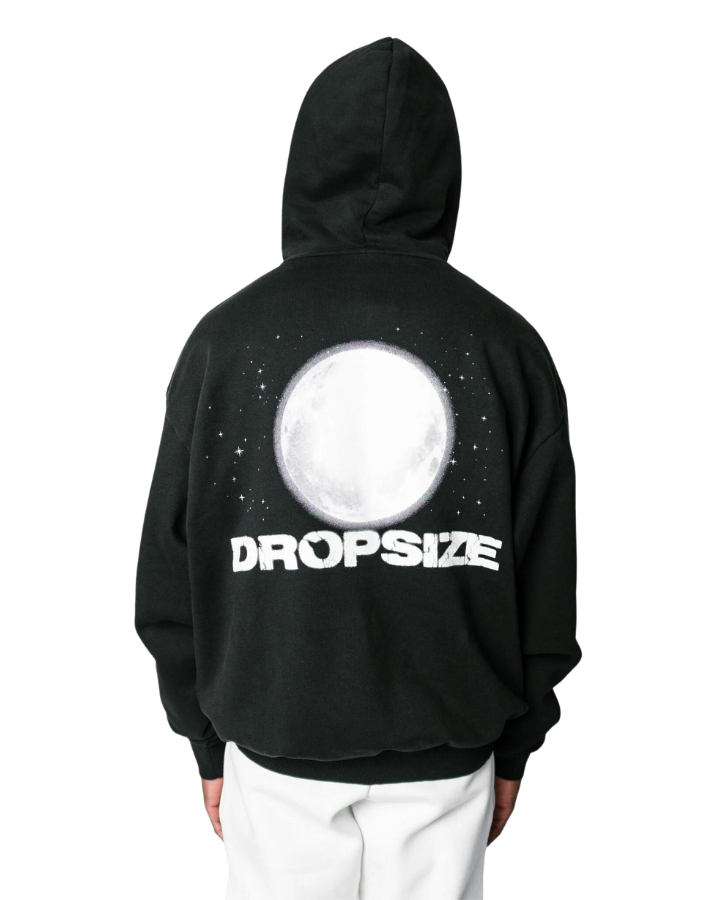 HEAVY OVERSIZE MOON DESIGN HOODIE WASHED BLACK