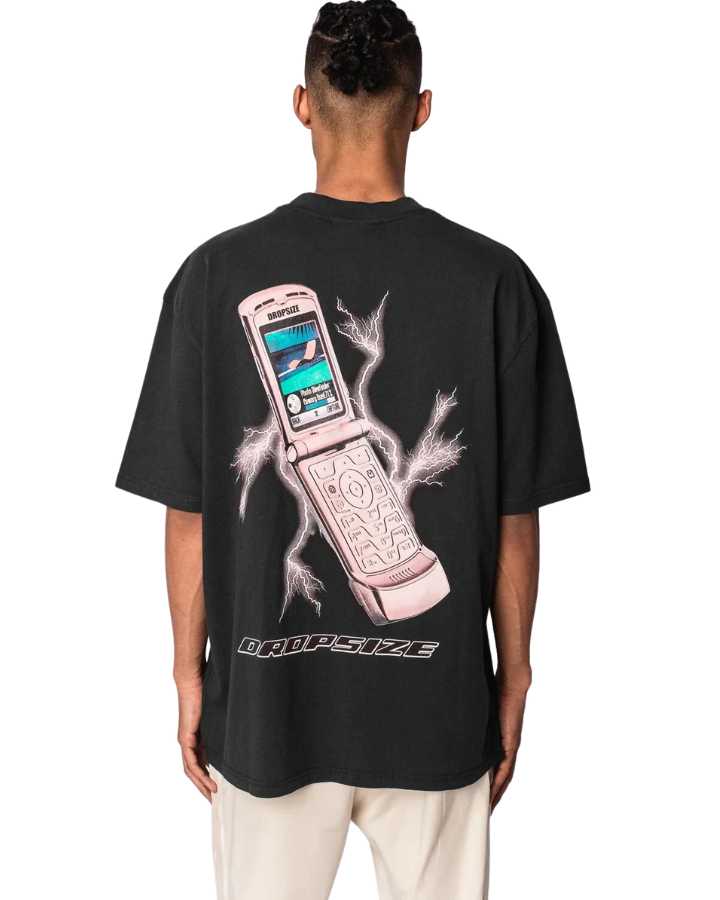 HEAVY OVERSIZE MOBILE PHONE T-SHIRT WASHED BLACK