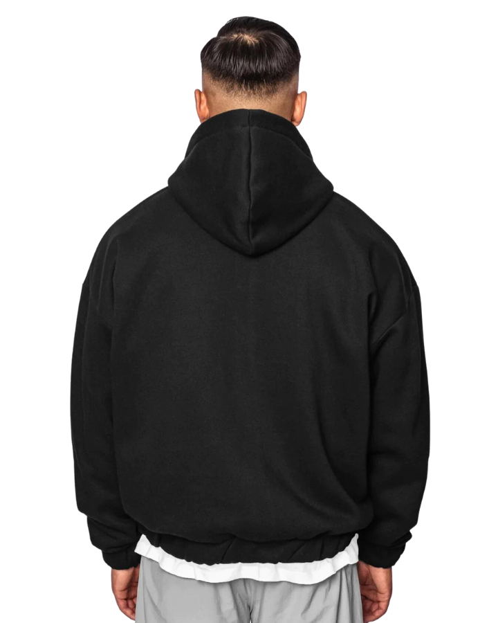 SUPER HEAVY OVERSIZE BLANK ZIP HOODIE BLACK