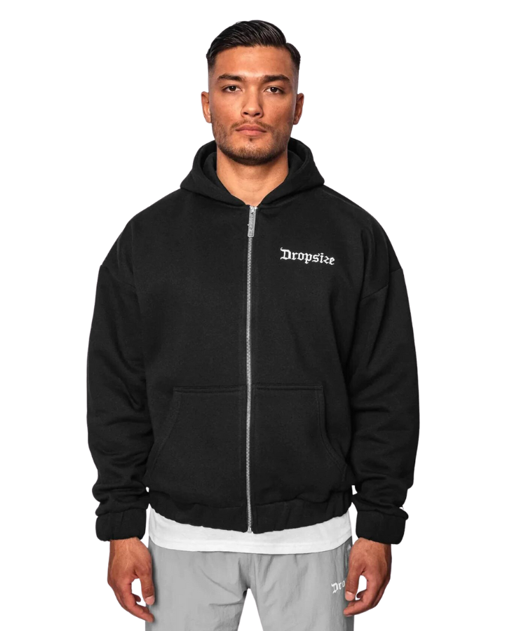 SUPER HEAVY OVERSIZE BLANK ZIP HOODIE BLACK