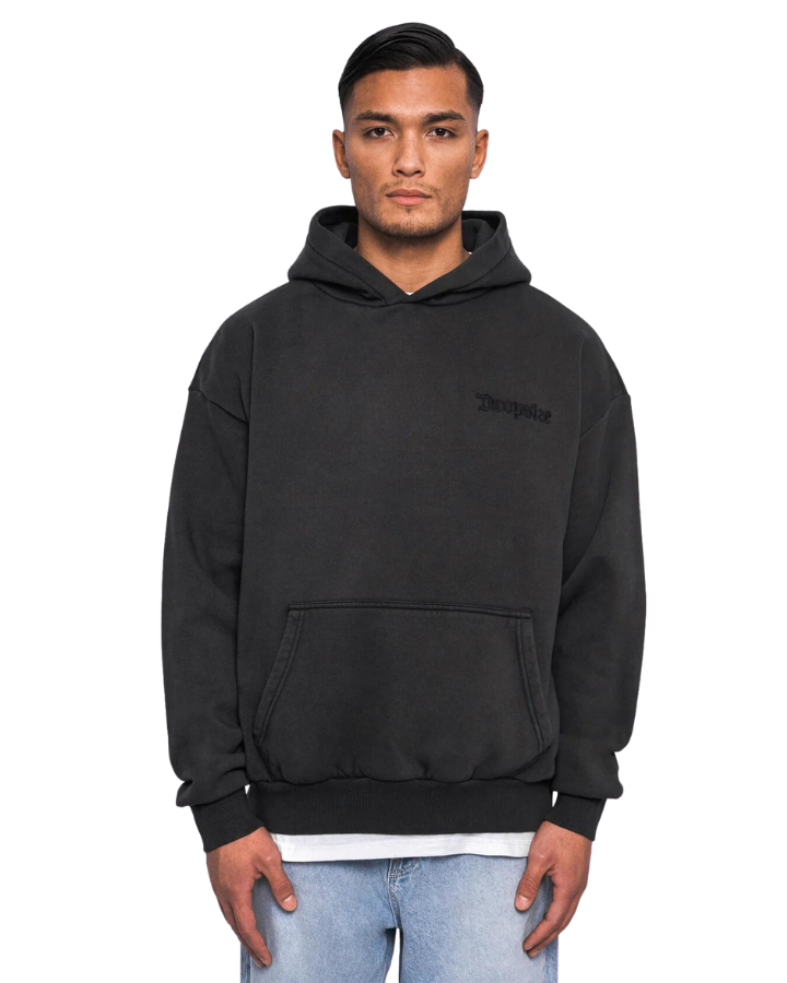 HEAVY OVERSIZE EMBO HOODIE ACID WASHED BLACK