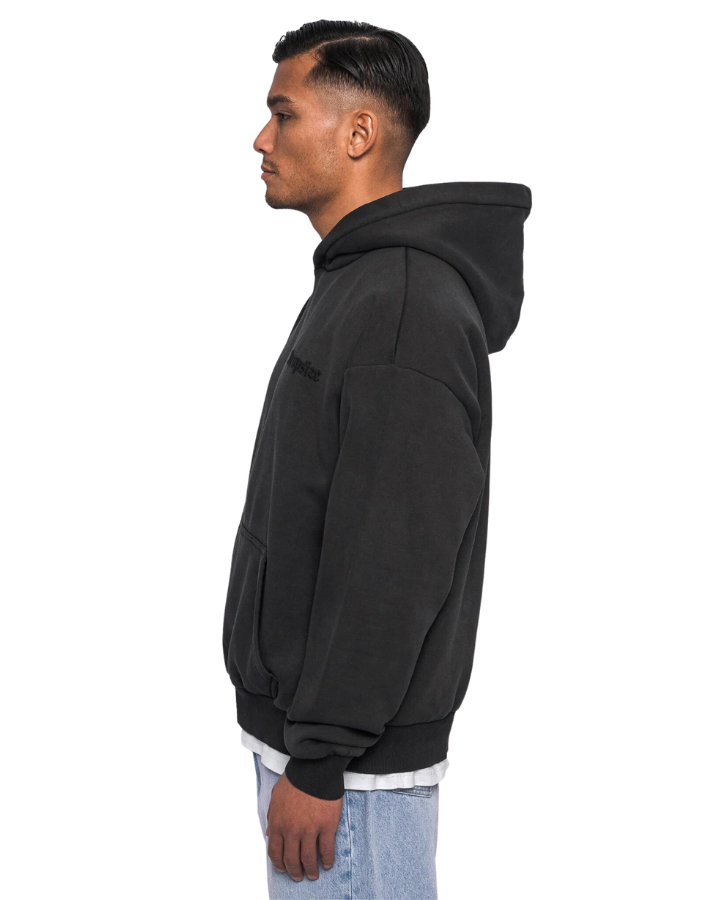 HEAVY OVERSIZE EMBO HOODIE ACID WASHED BLACK