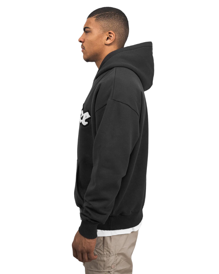 HEAVY OVERSIZE FROTTEE EMBO HOODIE WASHED BLACK