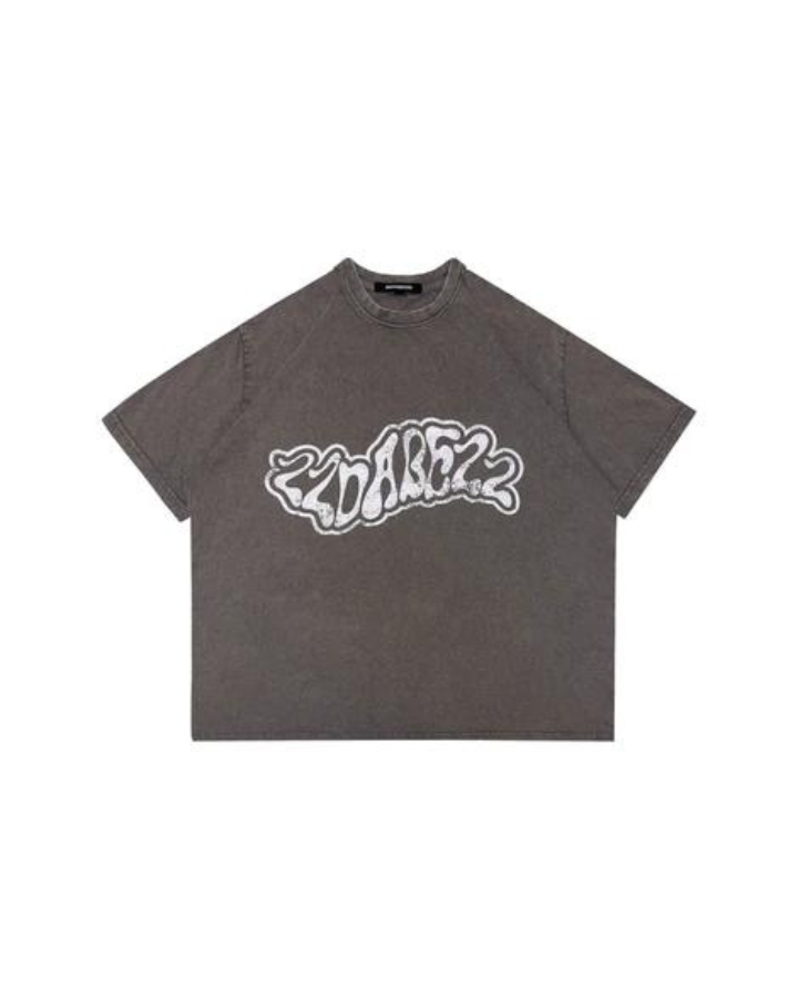 T-shirt Washed Grey White Logo Print